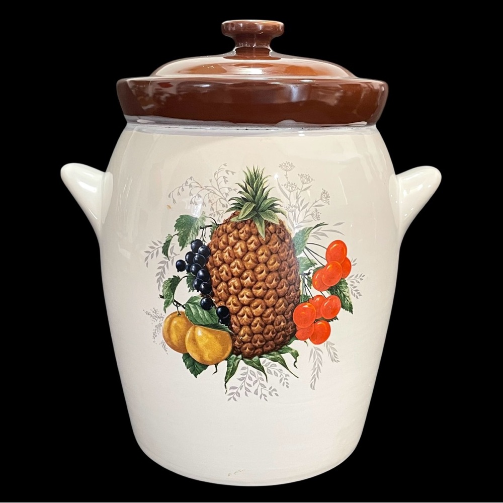 Vintage 1960s Beauceware Pottery QC Canada Ceramic Cookie Jar - Fruits Pattern